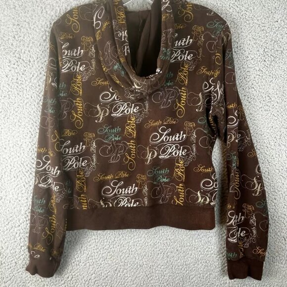 Vintage South Pole Women's Size XL All Over Print Full Zip Sweatshirt Brown Hood - Picture 2 of 3